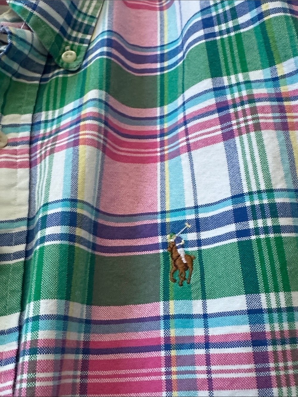 Ralph Lauren Men’s Large Pink, Blue, Green & White Plaid Button-Down Shirt. - Picture 5 of 7